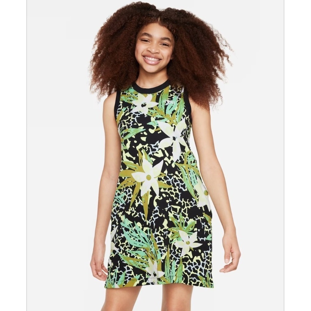Nike Sleeveless Dress Pockets Cotton Jungle Print Big Girls Size Large EUC